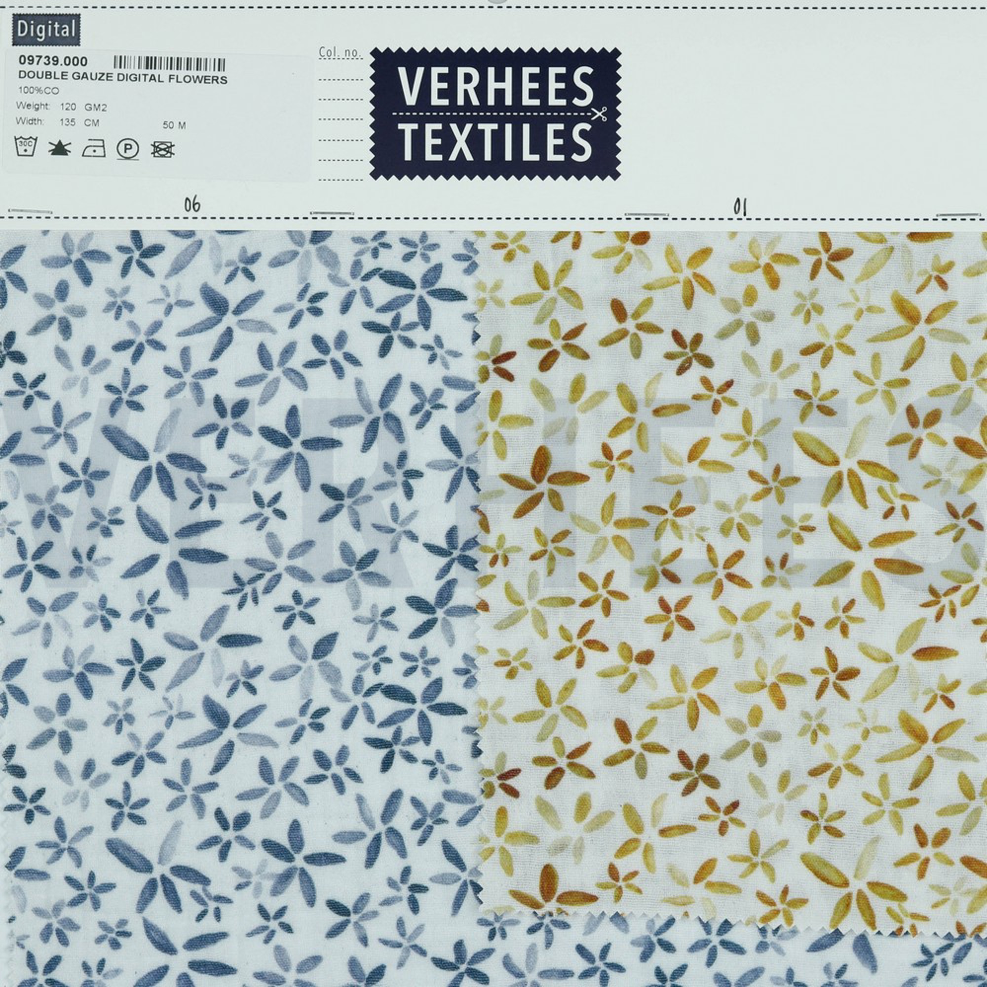 DOUBLE GAUZE DIGITAL FLOWERS WHITE/COGNAC (high resolution) #4