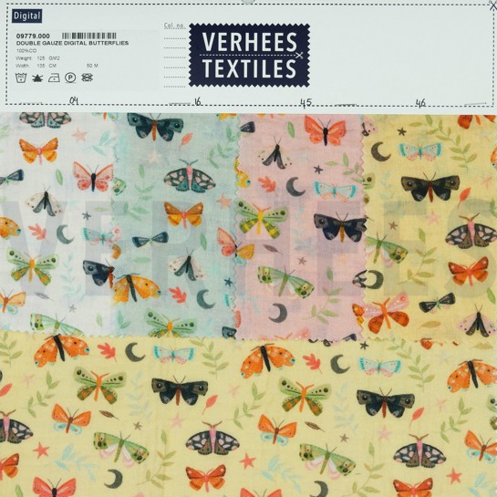 DOUBLE GAUZE DIGITAL BUTTERFLIES SOFT YELLOW #7