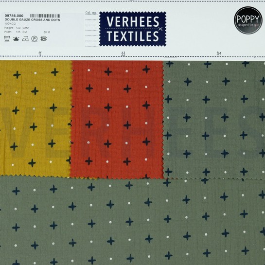 DOUBLE GAUZE CROSS AND DOTS MOSS GREEN #7