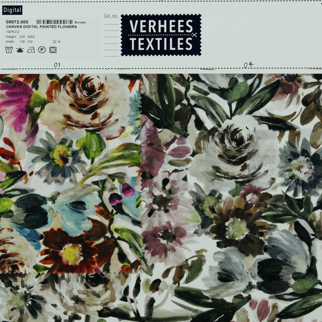 CANVAS DIGITAL PAINTED FLOWERS WHITE/FUCHSIA #4