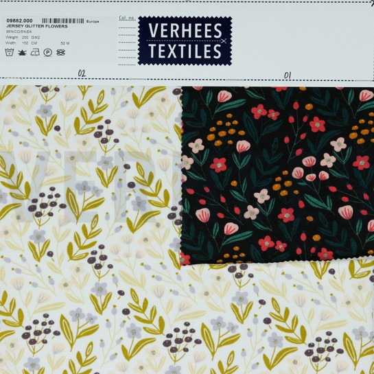 JERSEY GLITTER FLOWERS WHITE #7