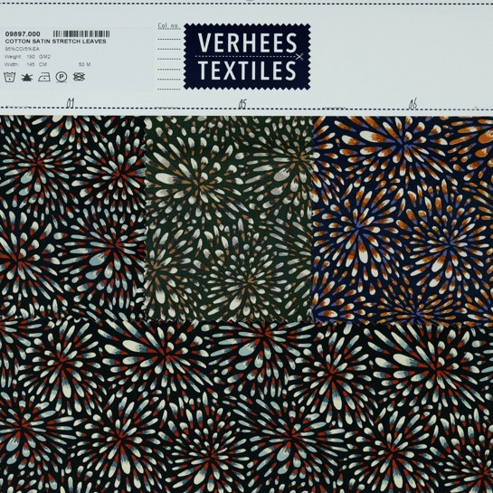 COTTON SATIN STRETCH LEAVES ARMY GREEN #7