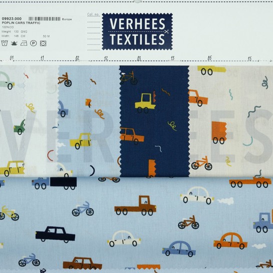 KATOENEN POPLIN AUTO’S VERKEER LICHTBLAUW #7