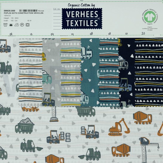 POPLIN GOTS CONSTRUCTION VEHICLES WHITE #7