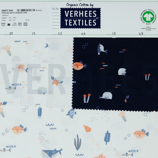 POPLIN GOTS OCEAN LIFE NAVY #7