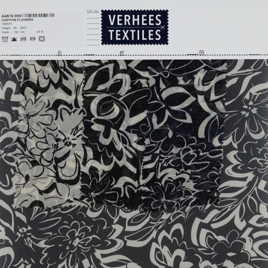 CHIFFON BLUMEN MARINEBLAU #7