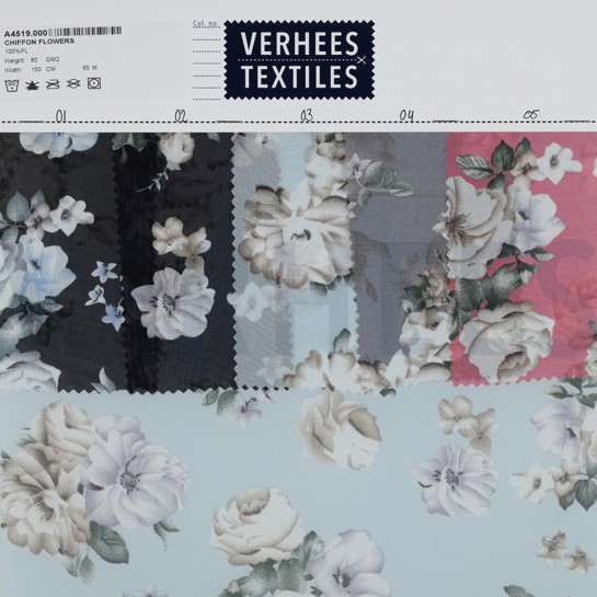 CHIFFON BLUMEN MARINEBLAU #7