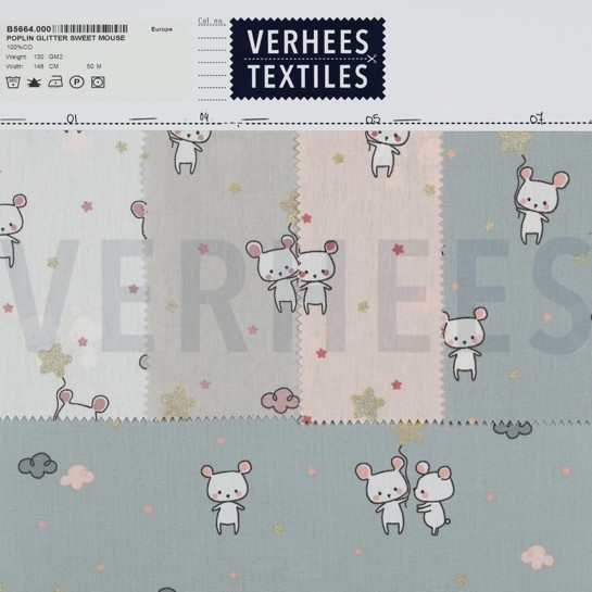 KATOENEN POPLIN GLITTER LIEF MUISJE LICHTGRIJS #7