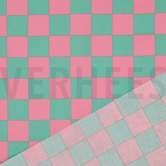 COTON ENDUIT CARREAUX VERT / ROSE #7