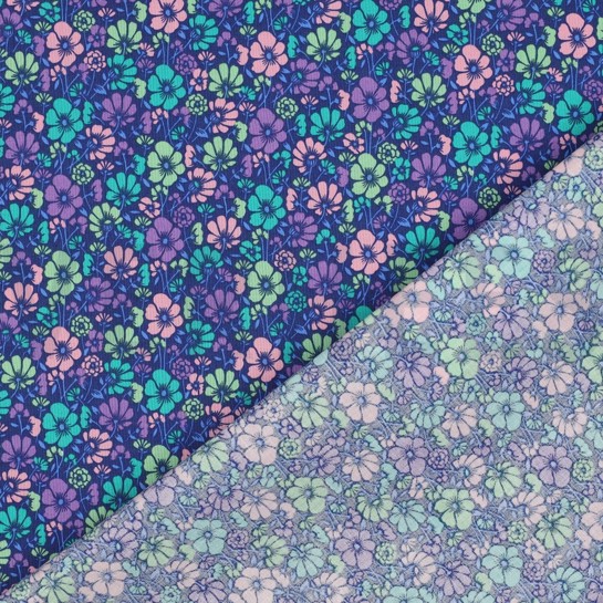 COTON ENDUIT FLEURS BLEU COBALT #7