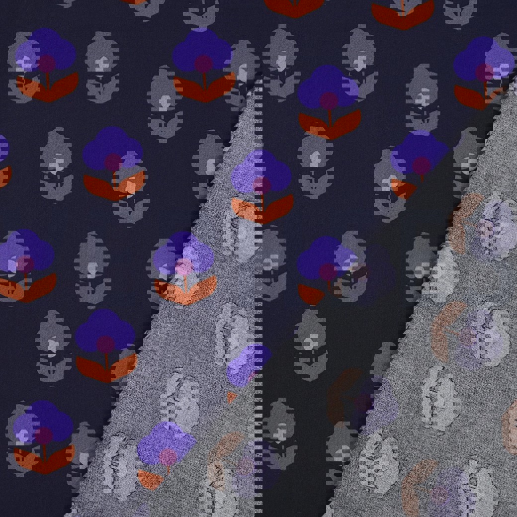 COATED COTTON RETRO FLOWERS NAVY #4