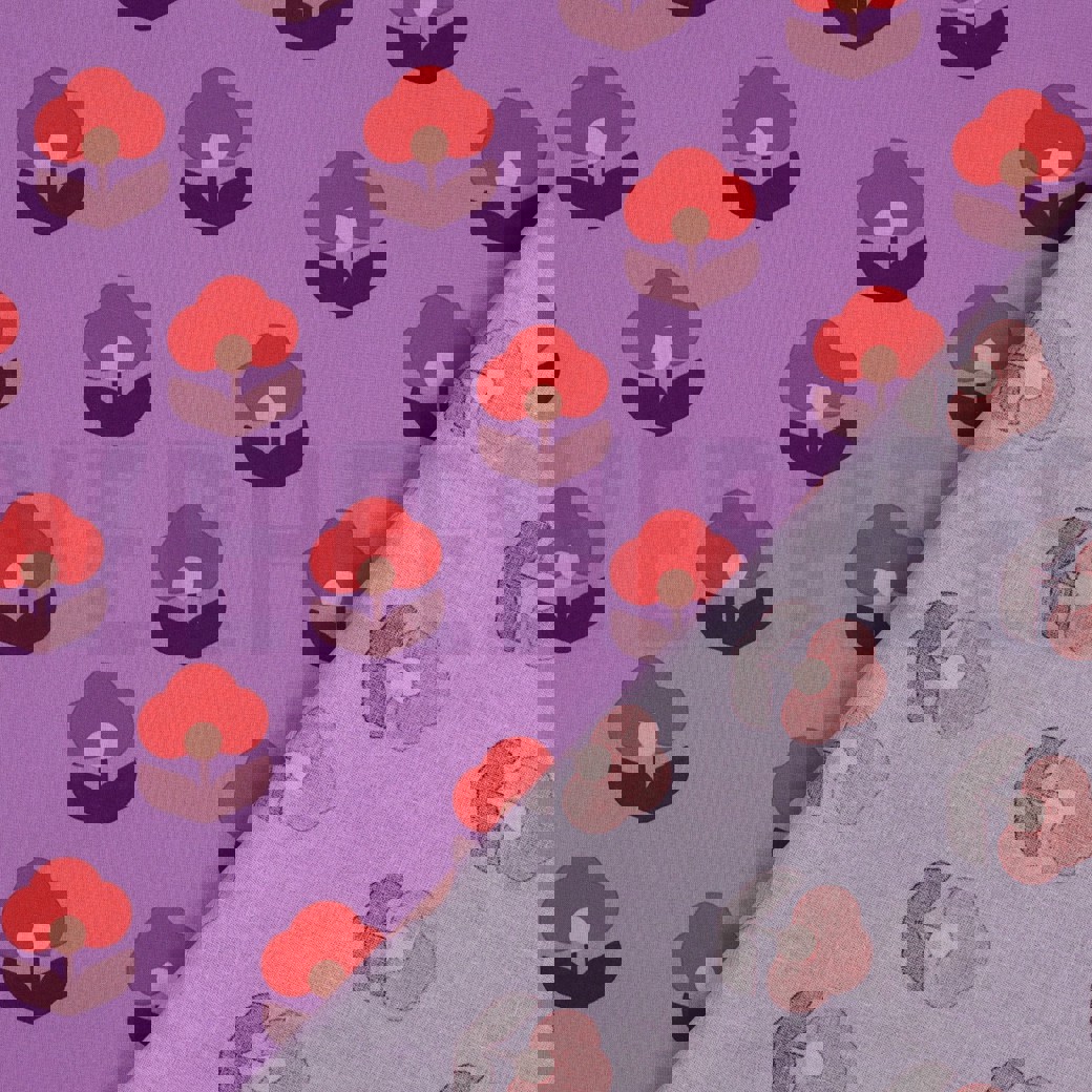COATED COTTON RETRO FLOWERS LAVENDER #4