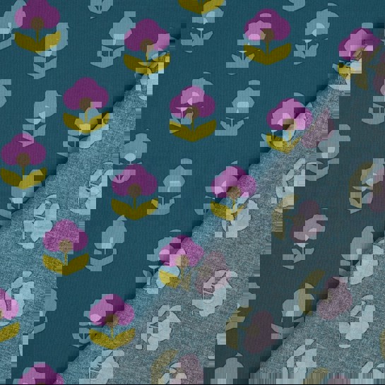 COATED COTTON RETRO FLOWERS PETROL #7