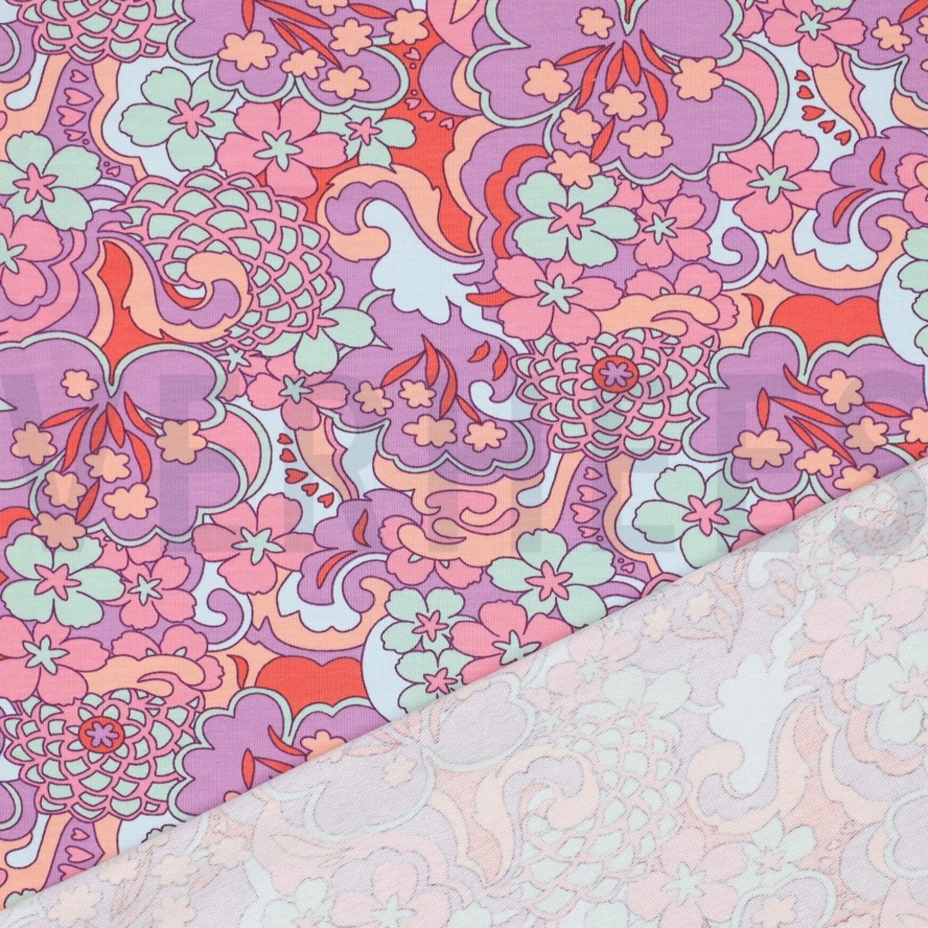 FRENCH TERRY ABSTRACT FLOWERS PURPLE #5