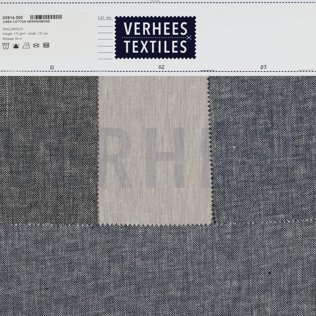 LINEN COTTON HERRINGBONE NAVY #5