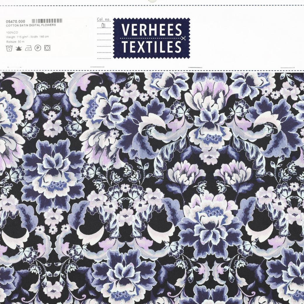 COTTON SATIN DIGITAL FLOWERS BLACK #5