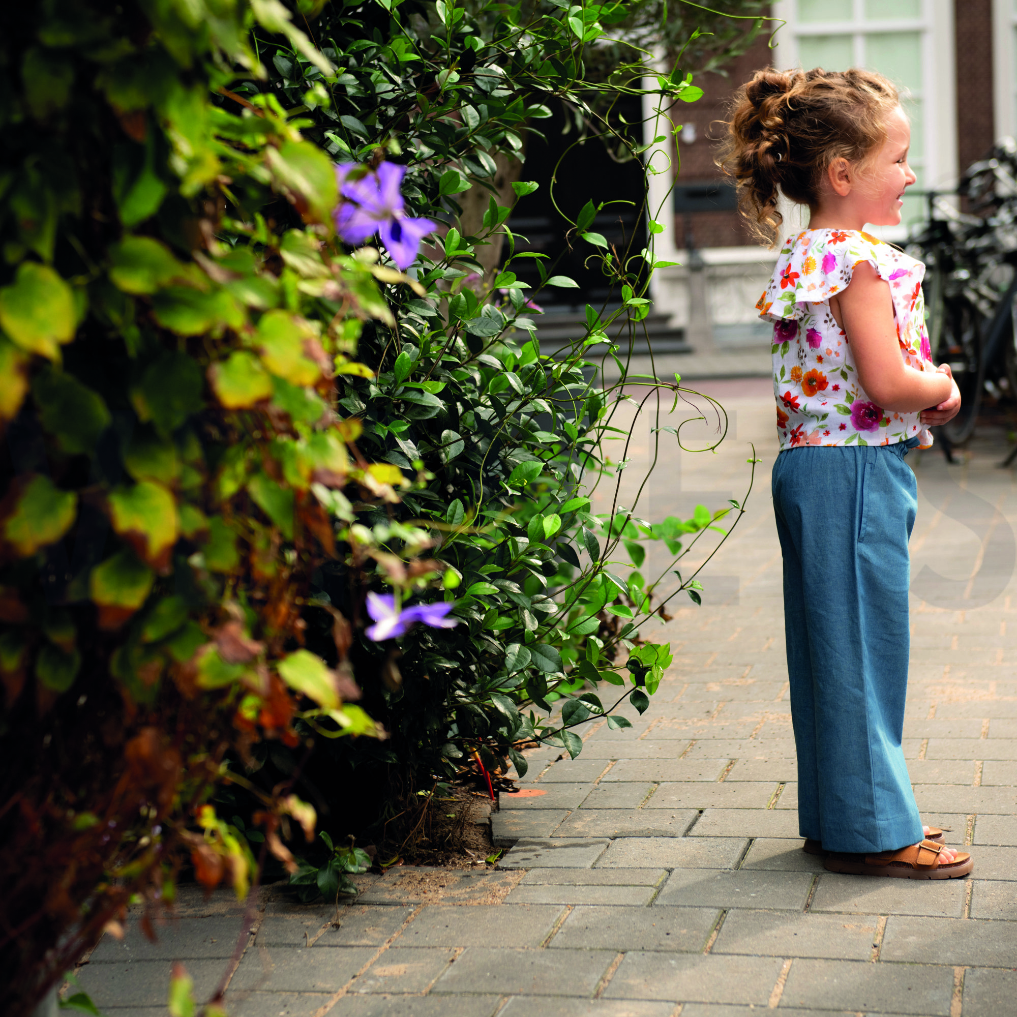 DOUBLE GAUZE DIGITAL FLOWERS WHITE / PINK (high resolution) #5