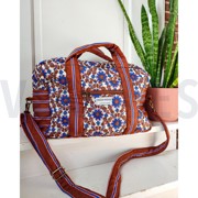 COTTON VOILE STEPPED FLOWERS CARAMEL/ COBALT (thumbnail) #5