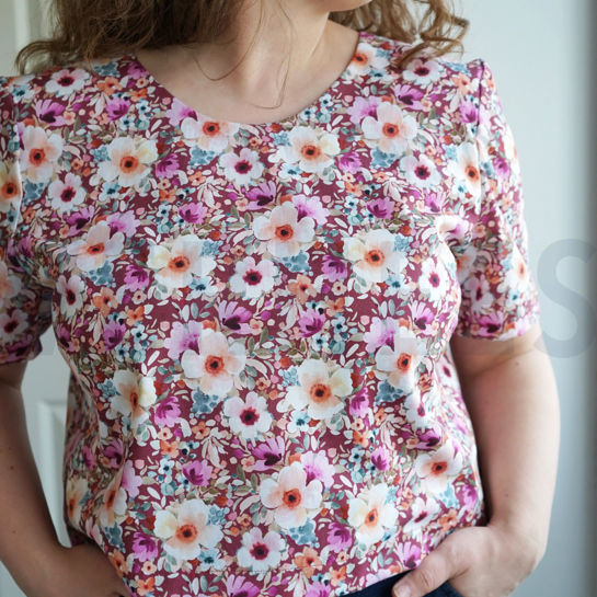 BAUMWOLLE POPELINE DIGITAL BLUMEN MAUVE #7