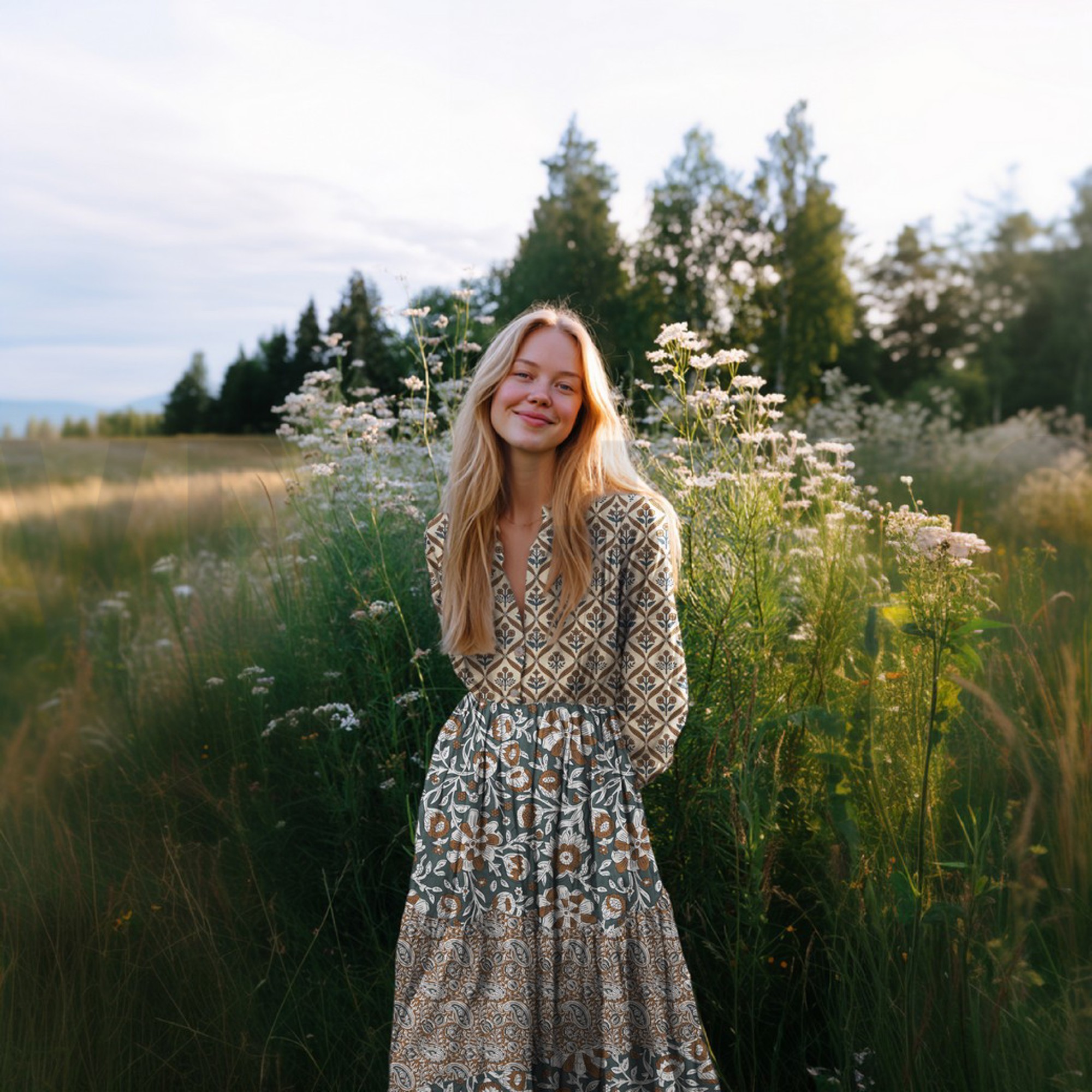HANDCRAFTED BLOCK-PRINTED COTTON FLOWERS BLUE (high resolution) #5
