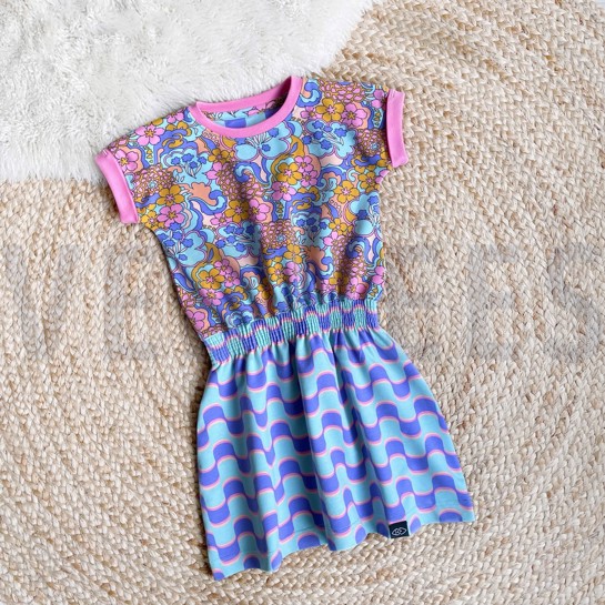 FRENCH TERRY ABSTRACT FLOWERS PURPLE #7