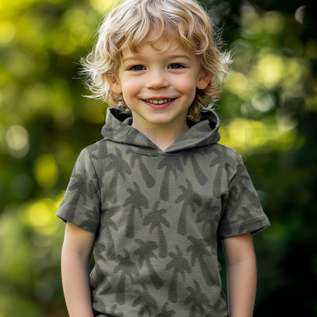 COTTON TOWELLING KNIT PALMTREES ARMY #6