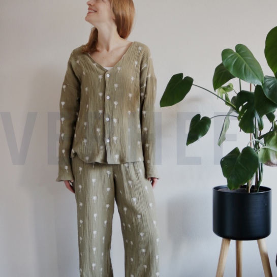 DOUBLE GAUZE EMBROIDERY PALM TREES NATURAL WASHED #7