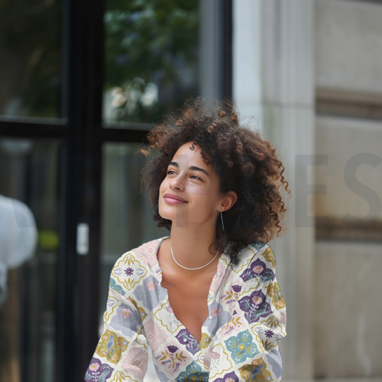 FINE POPLIN DIGITAL BIRDS & FLOWERS WHITE #7