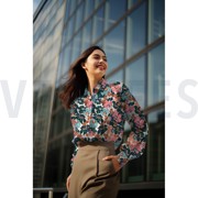 COTTON SATIN ABSTRACT FLOWERS NAVY / PINK (thumbnail) #6