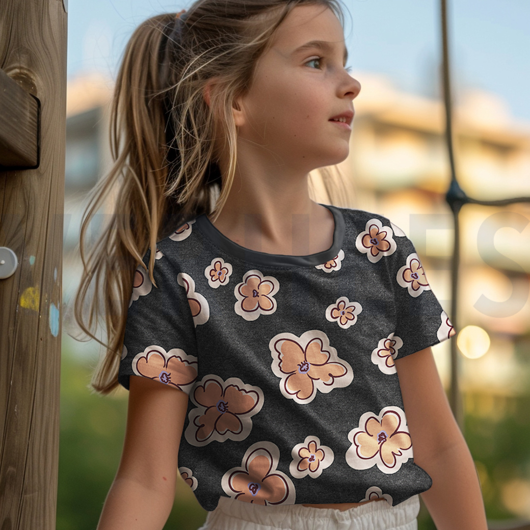 JERSEY MELANGE FLOWERS ANTHRACITE MELANGE #6