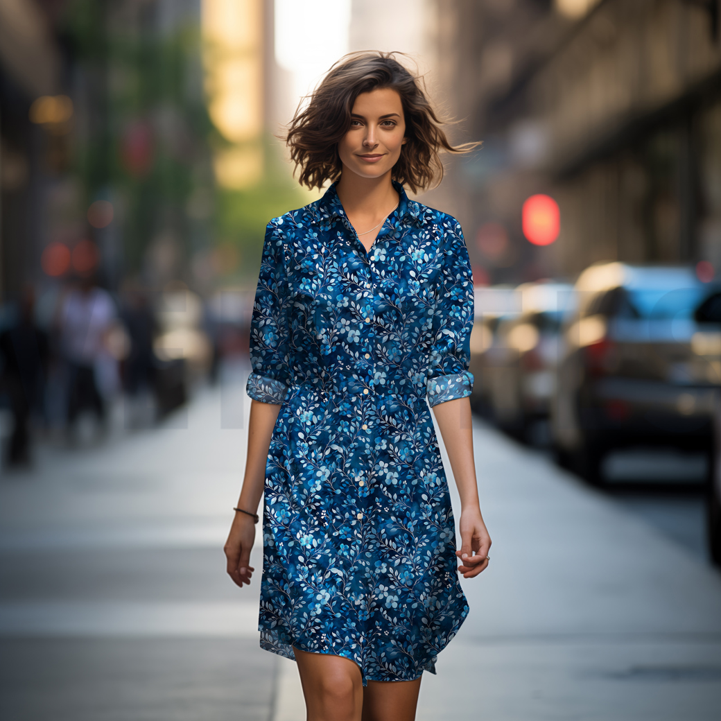 FINE POPLIN DIGITAL LEAVES COBALT #6