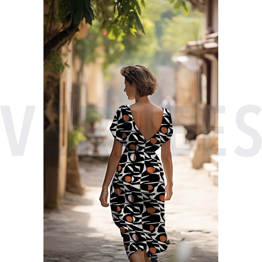 LINEN VISCOSE ABSTRACT BLACK/COGNAC #6