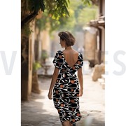 LINEN VISCOSE ABSTRACT BLACK/PICKLE (thumbnail) #6