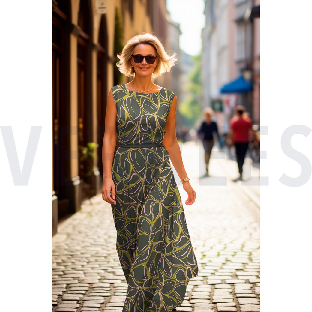 ROSELLA STRETCH ABSTRACT FLOWERS DARK GREEN #6