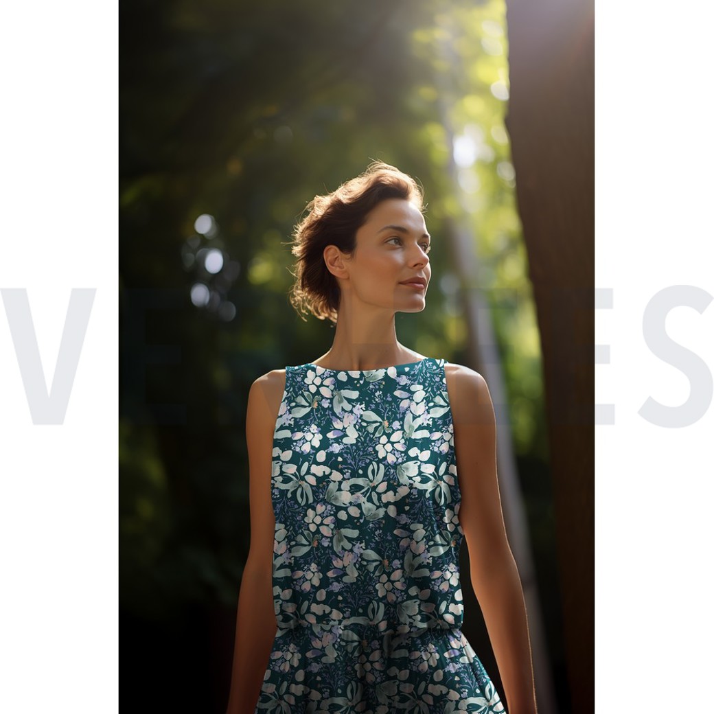 VISCOSE POPLIN STRETCH DIGITAL FLOWERS PETROL #6