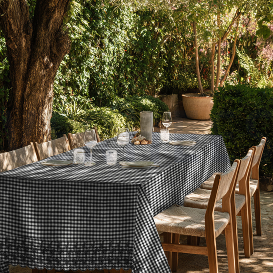 COTTON CHECKS ONE-SIDE BORDER ONE-SIDE SCALLOP BLACK/ WHITE #7