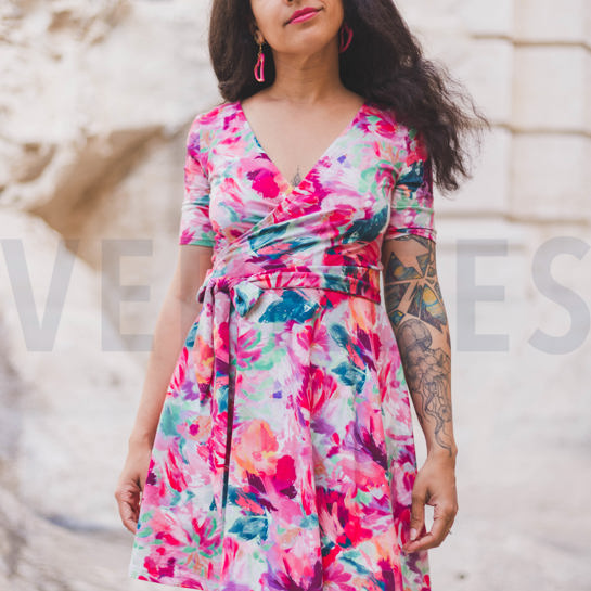 FRENCH TERRY DIGITAL FLOWERS FUCHSIA #7