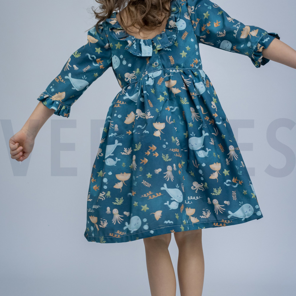 FINE POPLIN DIGITAL WHALES PETROL #6