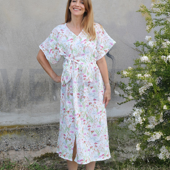 DOUBLE GAUZE DIGITAL FLOWERS WHITE #7