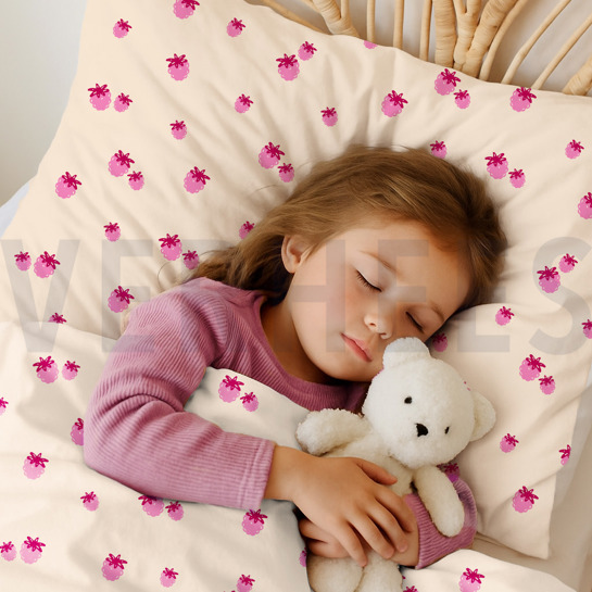 POPLIN GOTS NATURAL BERRIES NATURAL/ FUCHSIA #7