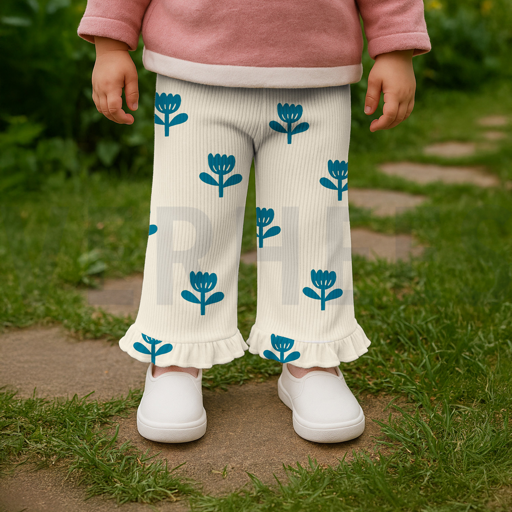 RIB JERSEY GOTS NATURAL FLOWERS NATURAL/ PETROL (high resolution) #6
