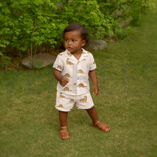 DOUBLE GAUZE GOTS NATURAL DINOSAURS NATURAL #7