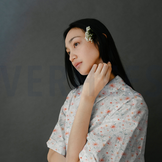 DOUBLE GAUZE DIGITAAL BLOEMEN WIT #7