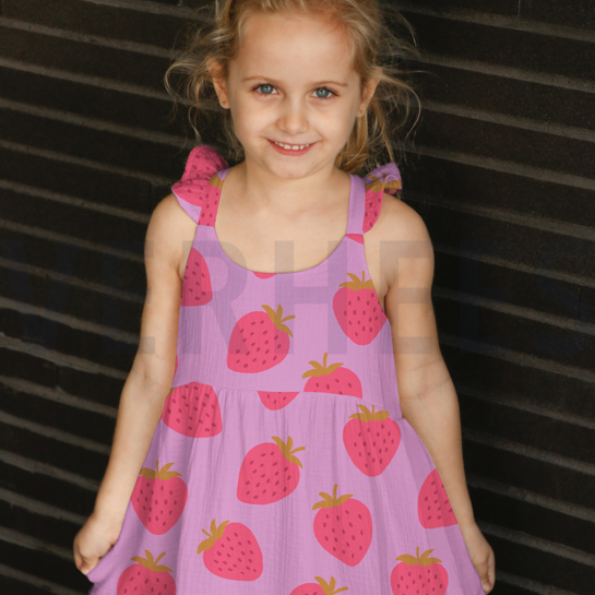 DOUBLE GAUZE STRAWBERRIES LIGHT ROSE #7