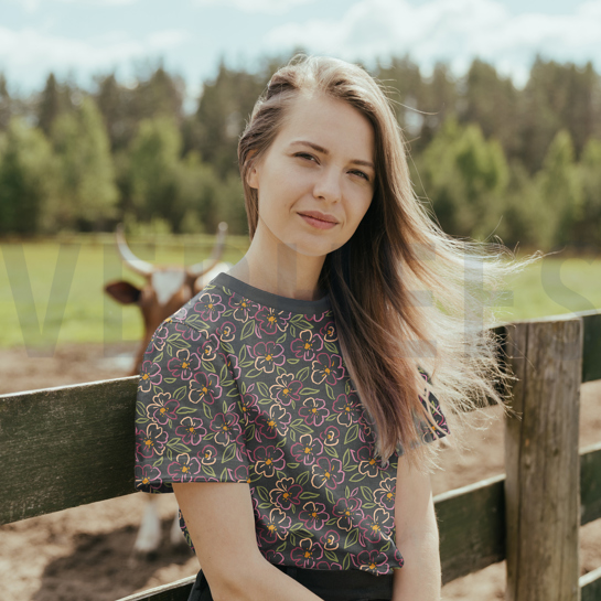 JERSEY MELANGE FLOWERS ANTHRACITE MELANGE #7