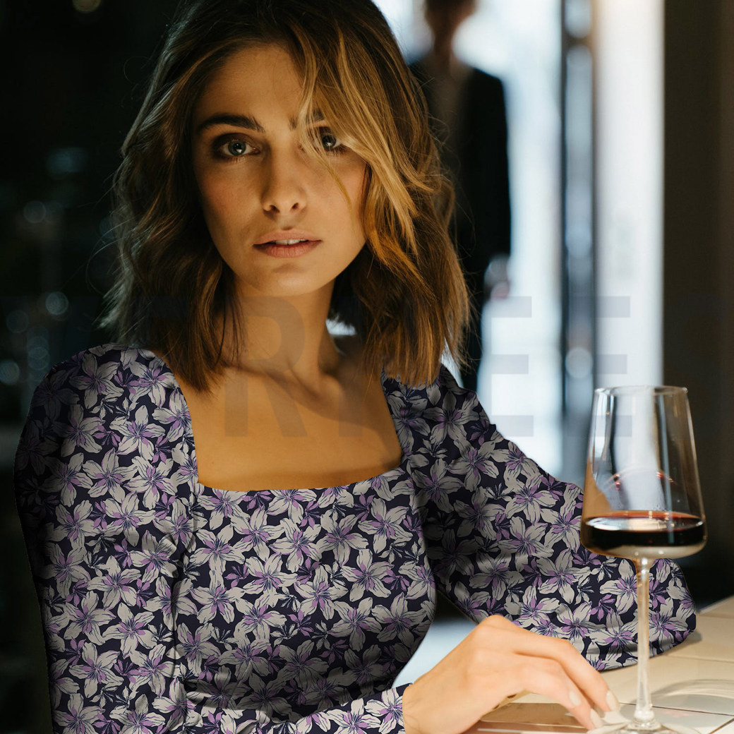 VISCOSE ROSELLA STRETCH FLOWERS BORDEAUX #7