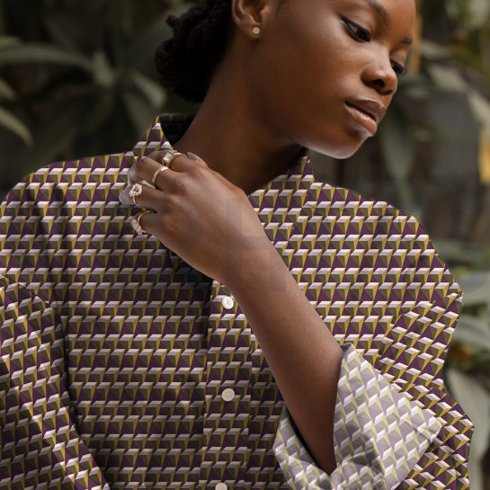 VISKOSE POPELINE STRETCH GEOMETRISCH BORDEAUXROT #7