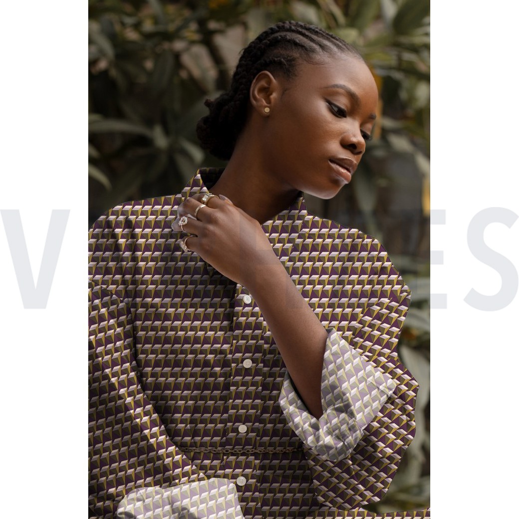 VISCOSE POPLIN STRETCH GEOMETRIC BORDEAUX #7