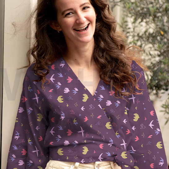 BAUMWOLLE POPELINE VÖGEL DUNKELVIOLETT #7