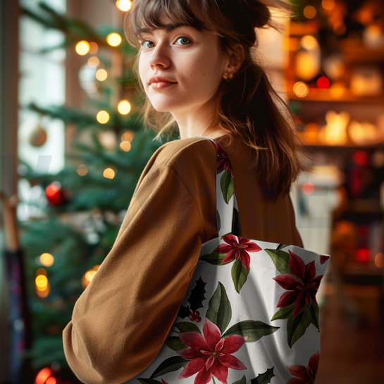 CANVAS DIGITAAL KERSTBLOEMEN LINNENLOOK #7